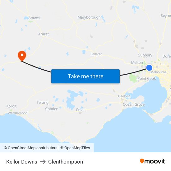 Keilor Downs to Glenthompson map