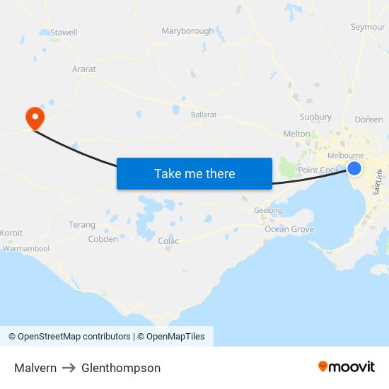 Malvern to Glenthompson map