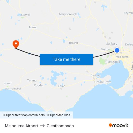 Melbourne Airport to Glenthompson map