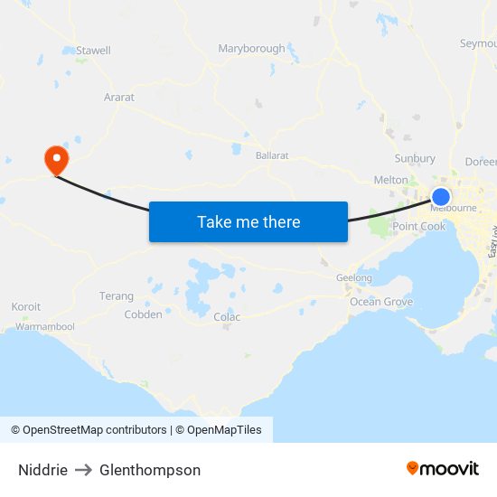 Niddrie to Glenthompson map