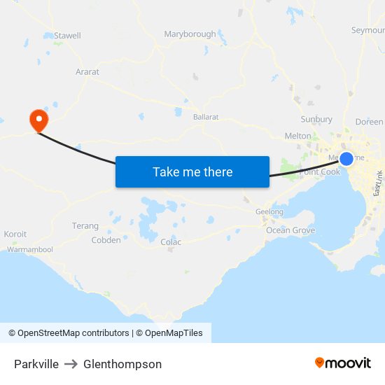 Parkville to Glenthompson map