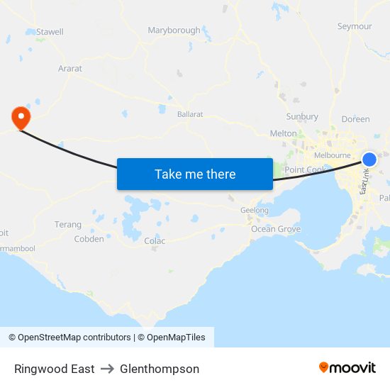 Ringwood East to Glenthompson map