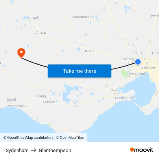 Sydenham to Glenthompson map