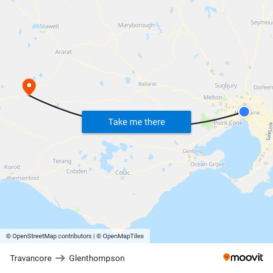 Travancore to Glenthompson map