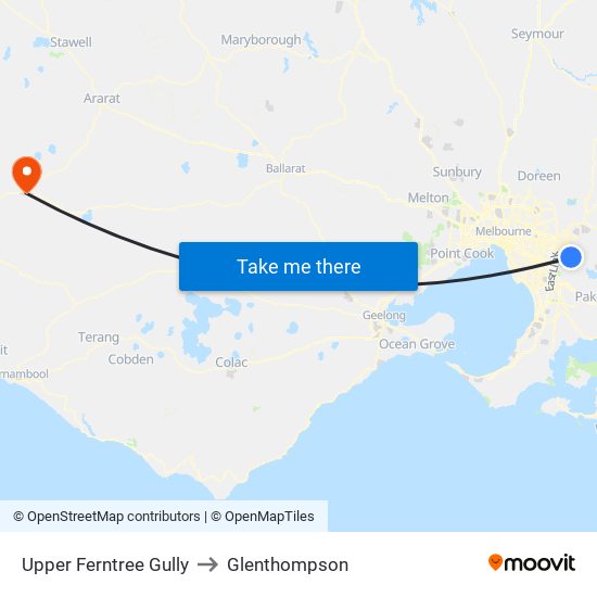 Upper Ferntree Gully to Glenthompson map