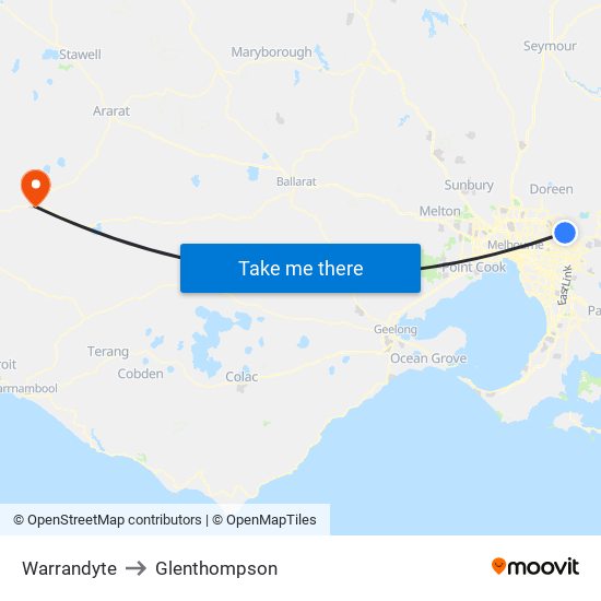 Warrandyte to Glenthompson map