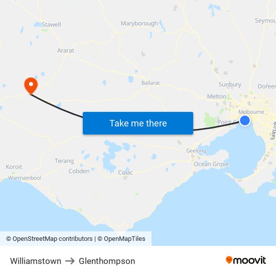 Williamstown to Glenthompson map