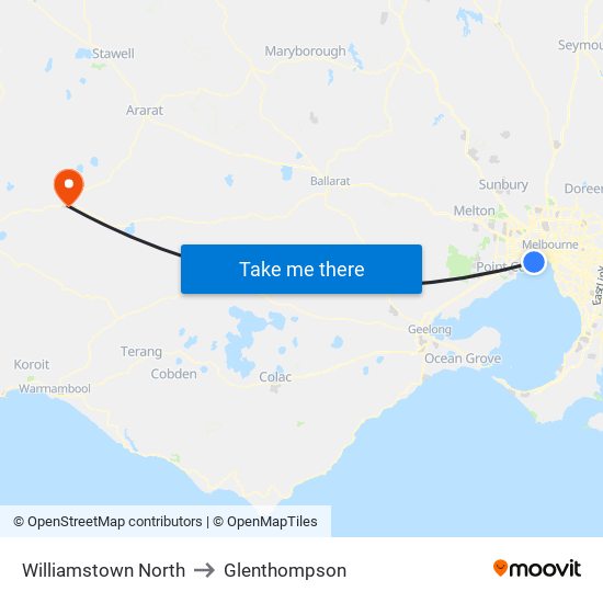 Williamstown North to Glenthompson map