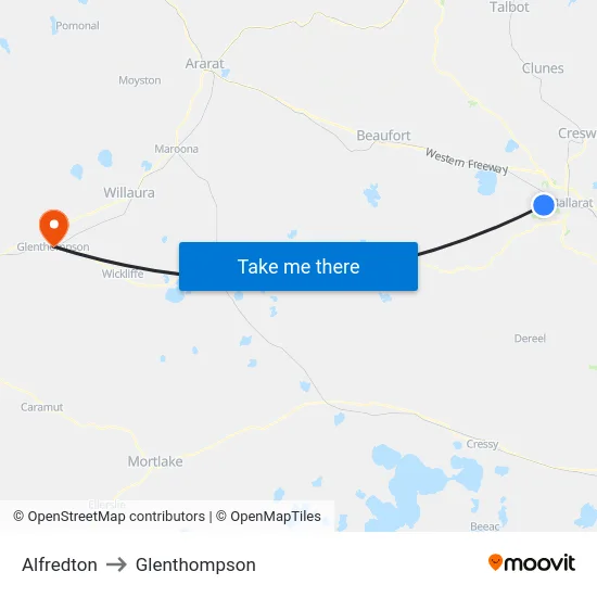 Alfredton to Glenthompson map