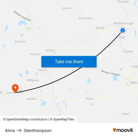Alma to Glenthompson map
