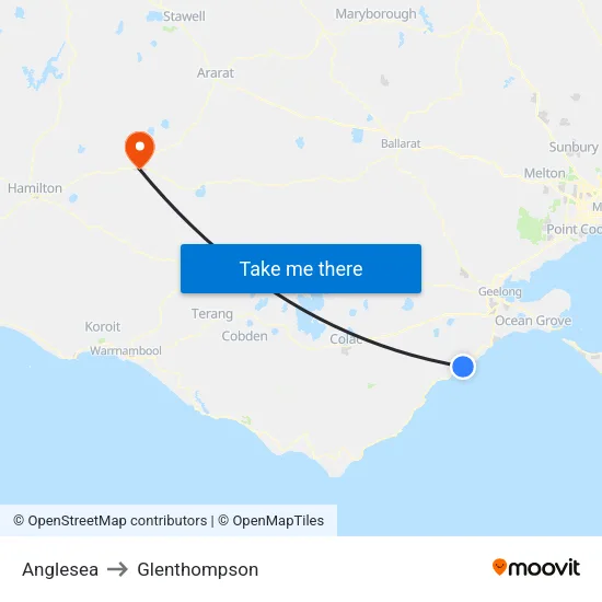 Anglesea to Glenthompson map