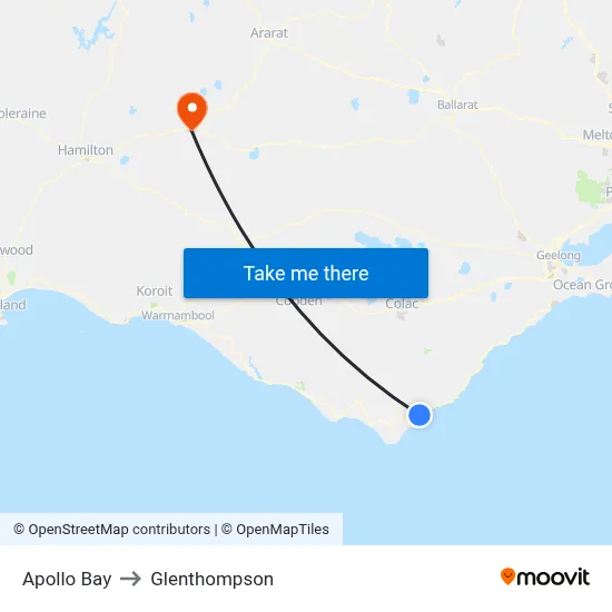 Apollo Bay to Glenthompson map