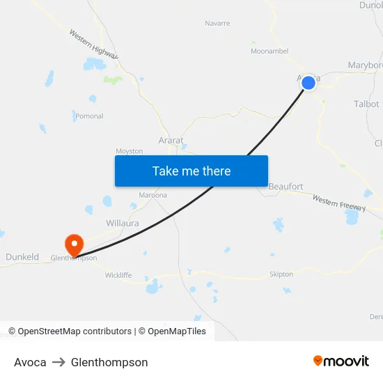 Avoca to Glenthompson map