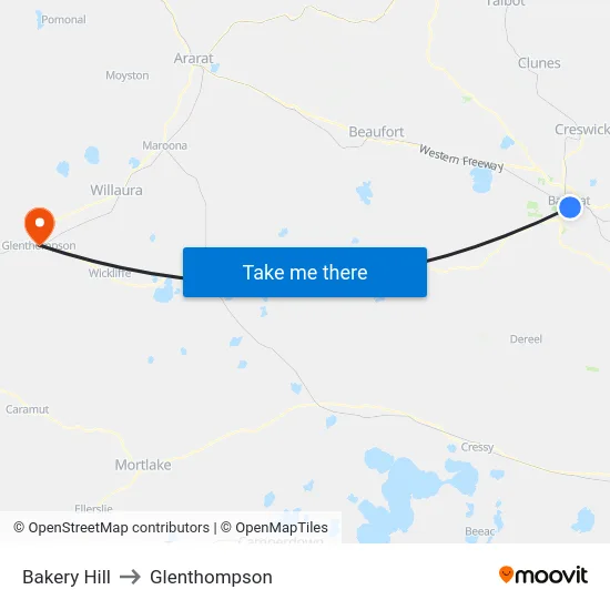 Bakery Hill to Glenthompson map