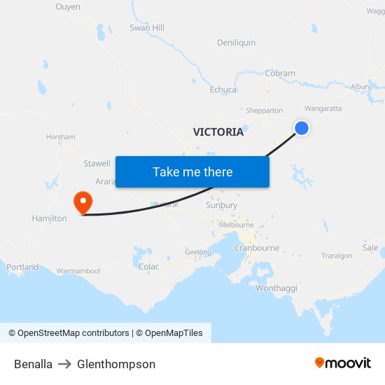 Benalla to Glenthompson map