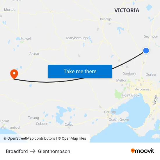 Broadford to Glenthompson map