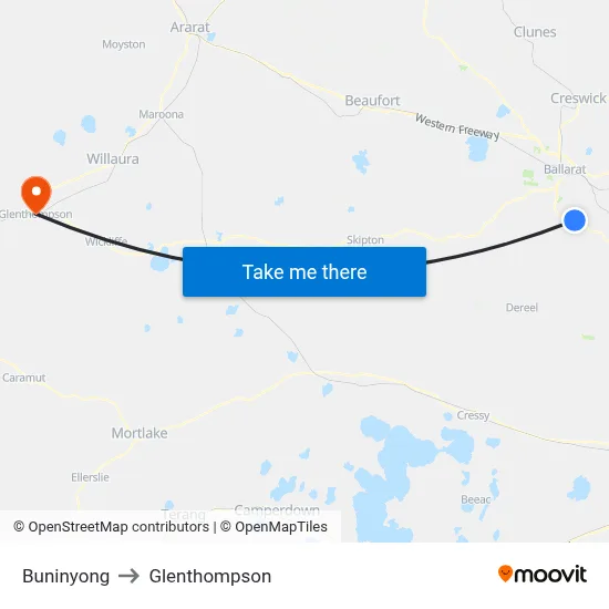 Buninyong to Glenthompson map