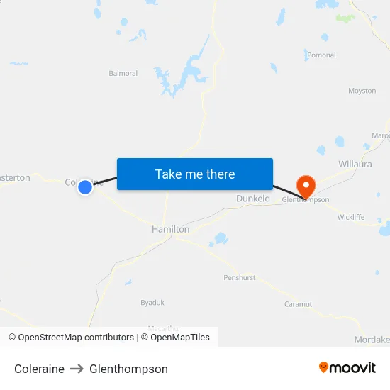Coleraine to Glenthompson map
