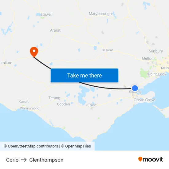 Corio to Glenthompson map