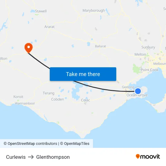 Curlewis to Glenthompson map