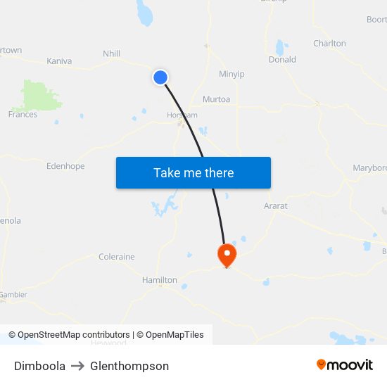 Dimboola to Glenthompson map