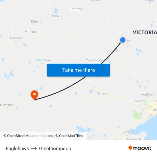 Eaglehawk to Glenthompson map