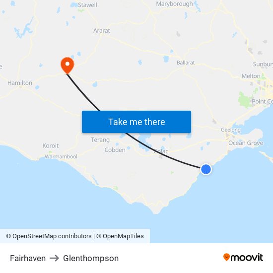 Fairhaven to Glenthompson map