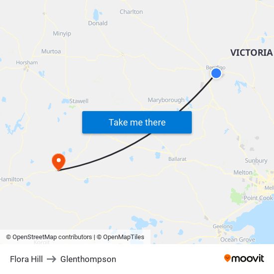 Flora Hill to Glenthompson map