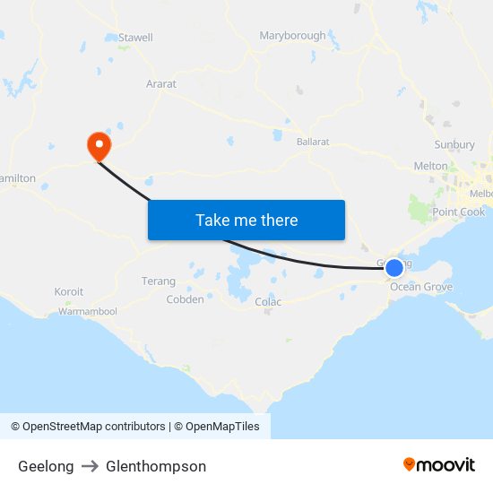 Geelong to Glenthompson map