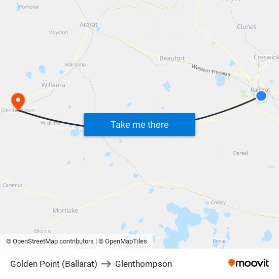 Golden Point (Ballarat) to Glenthompson map