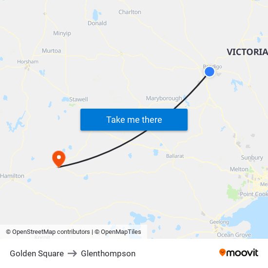 Golden Square to Glenthompson map