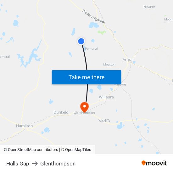 Halls Gap to Glenthompson map