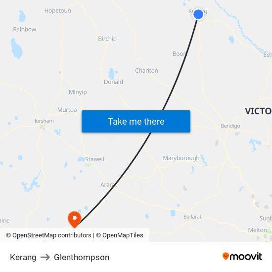 Kerang to Glenthompson map