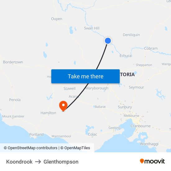 Koondrook to Glenthompson map