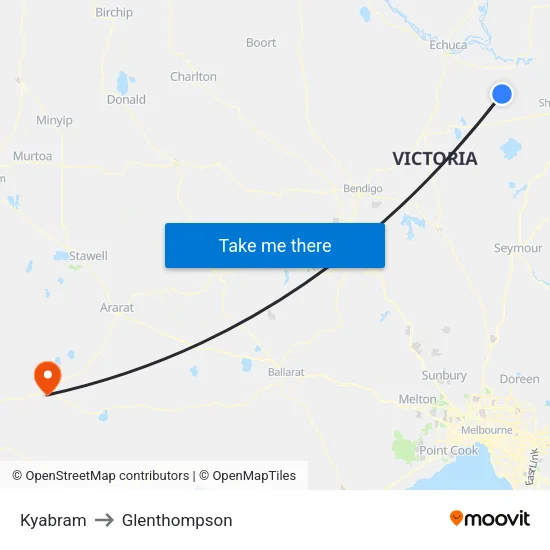Kyabram to Glenthompson map