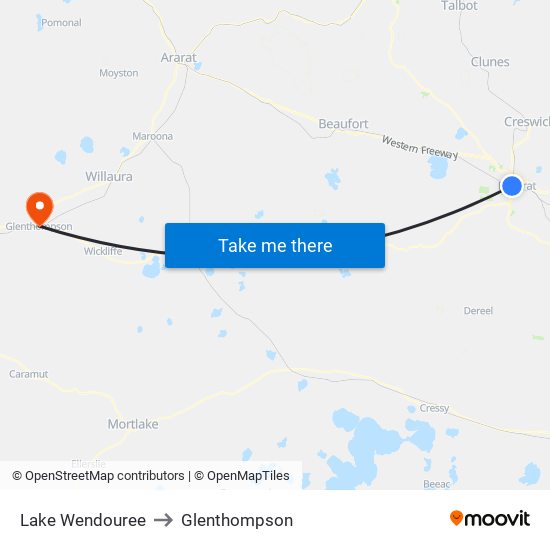 Lake Wendouree to Glenthompson map