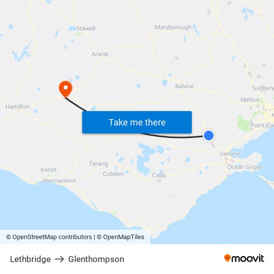 Lethbridge to Glenthompson map