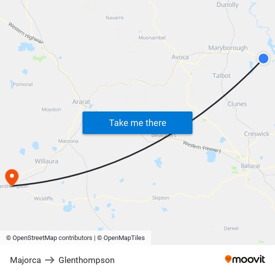 Majorca to Glenthompson map