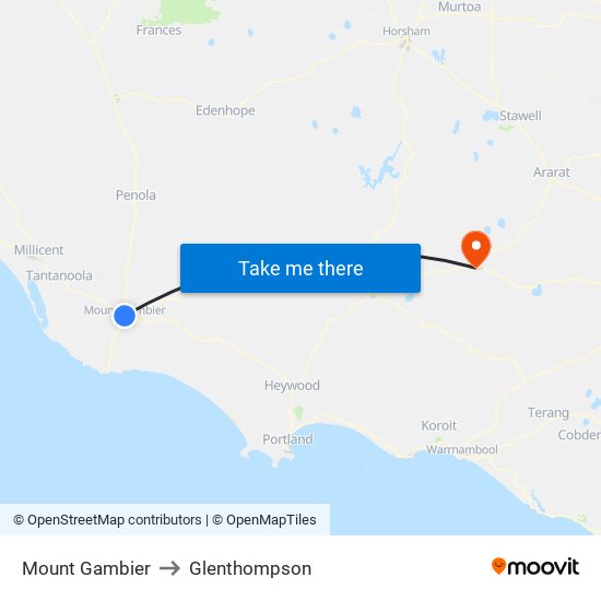 Mount Gambier to Glenthompson map