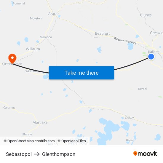 Sebastopol to Glenthompson map