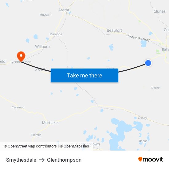 Smythesdale to Glenthompson map