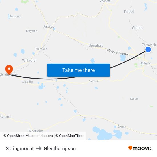 Springmount to Glenthompson map