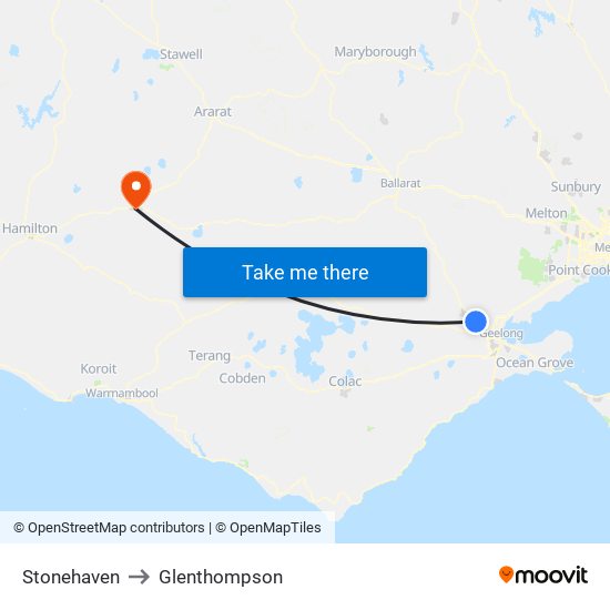 Stonehaven to Glenthompson map