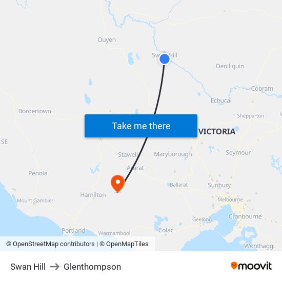 Swan Hill to Glenthompson map