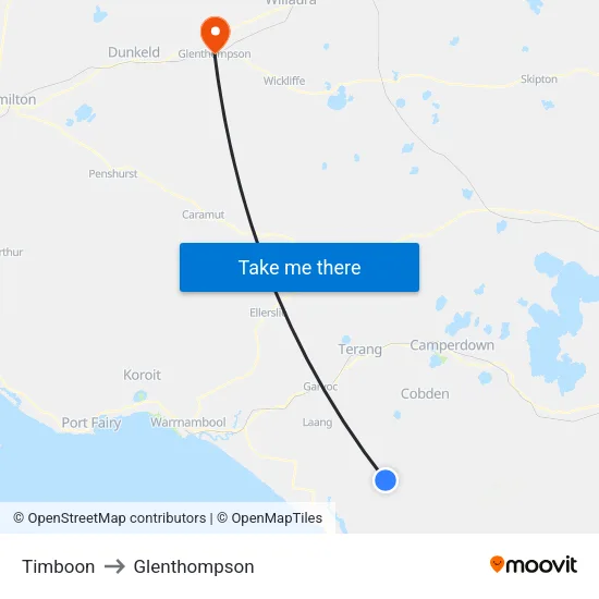 Timboon to Glenthompson map