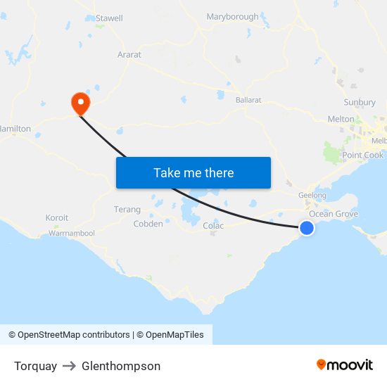 Torquay to Glenthompson map