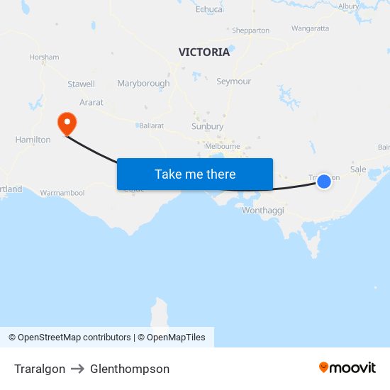 Traralgon to Glenthompson map