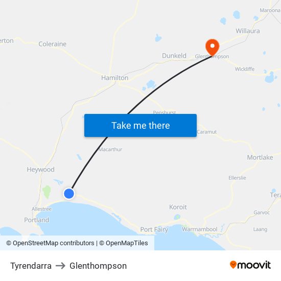 Tyrendarra to Glenthompson map