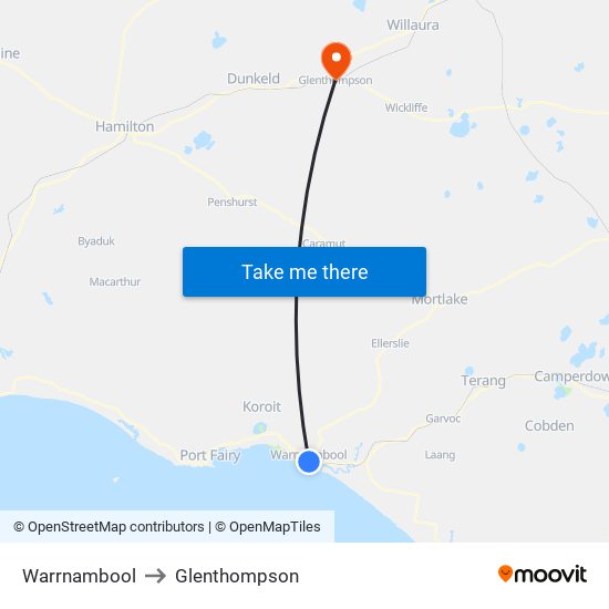 Warrnambool to Glenthompson map