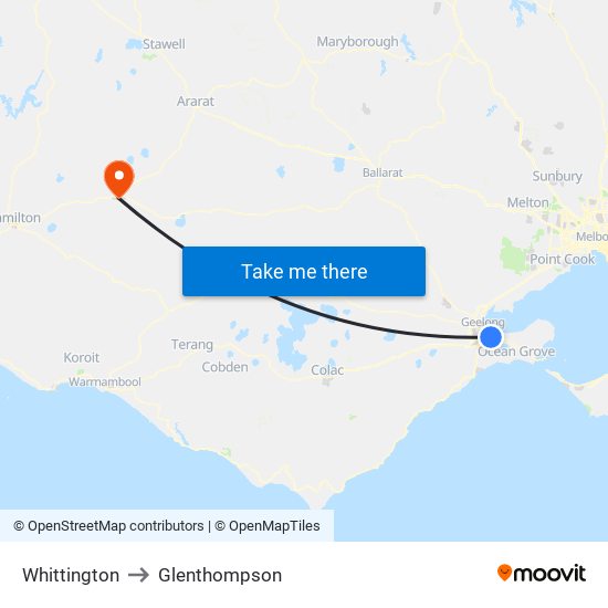 Whittington to Glenthompson map